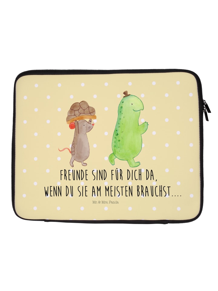 Laptoptasche Schildkröte Maus mit Spruch in Gelb Pastell