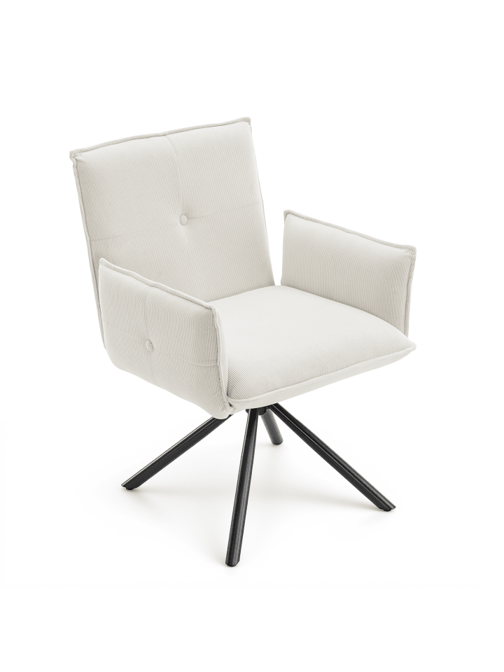 Essstuhl aus Cord quadratisch 360° drehbar in Weiß 49x56x87 cm