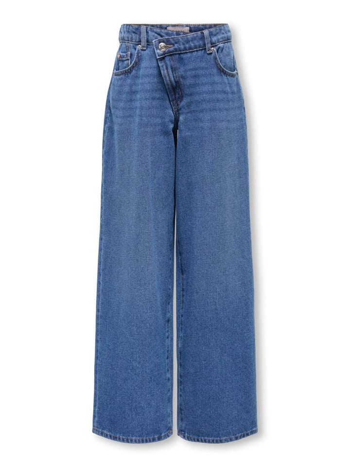 Wide Fit Jeans Koghope asymmetrischer Verschluss in medium blue denim