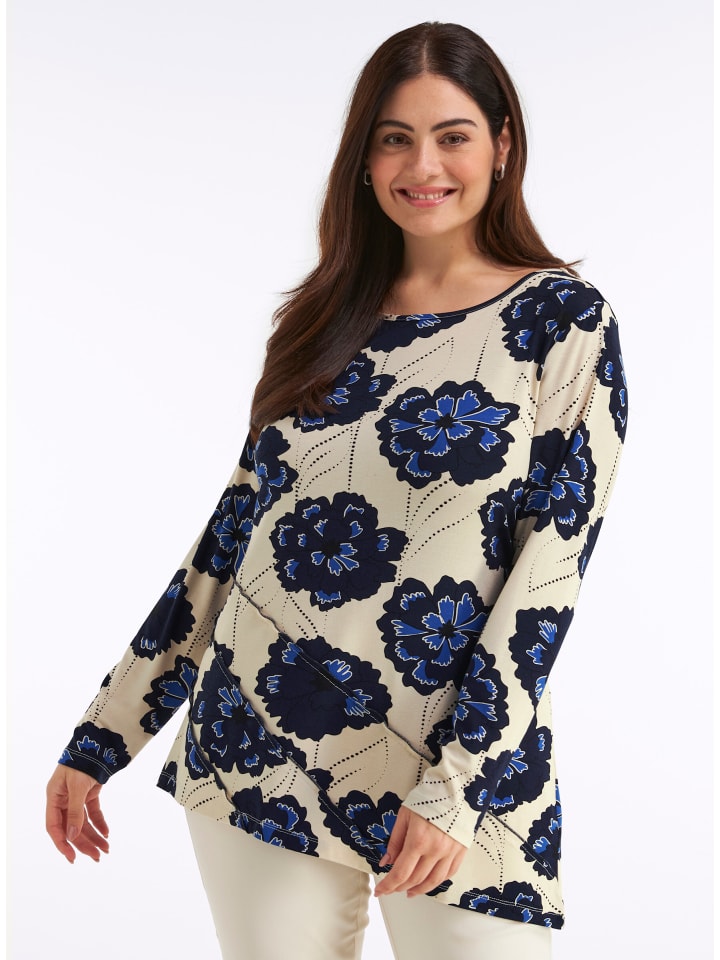 Longshirt in champagner-tiefblau-bedruckt