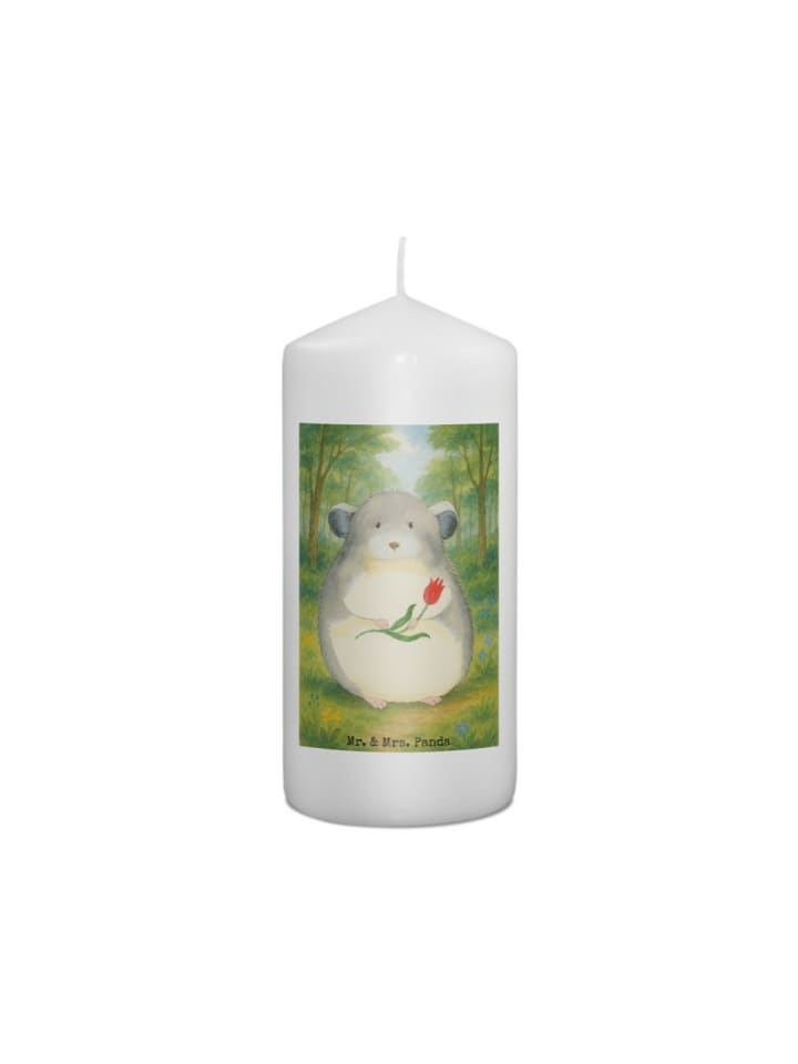 Kerze Chinchilla Blume Design ohne Spruch in Weiß