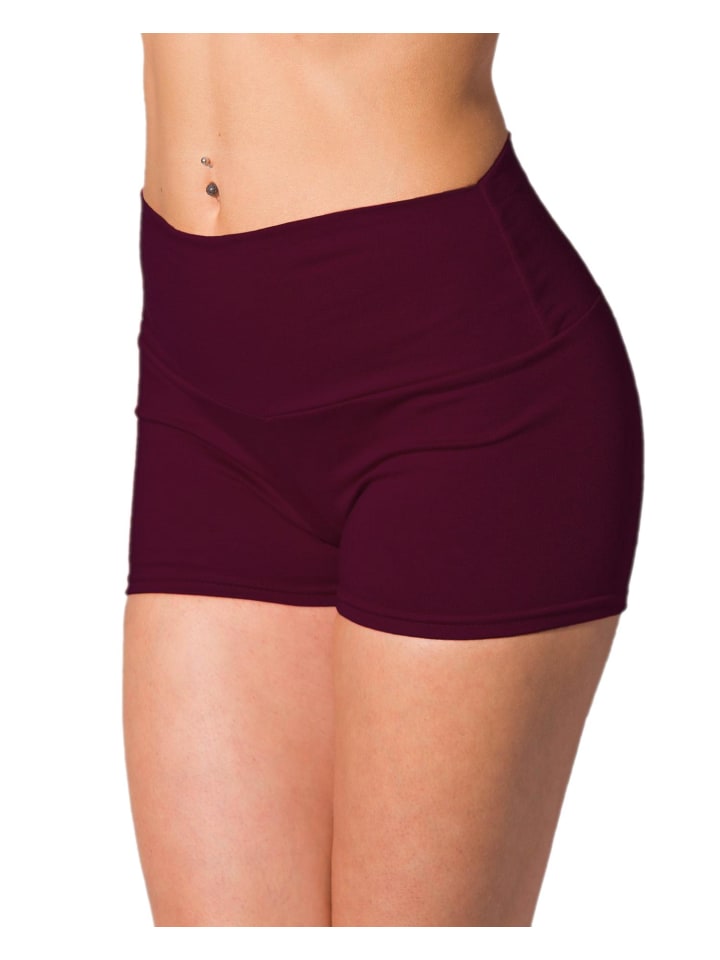 Alkato Damen Sport Shorts mit Hohem Bund in weinrot