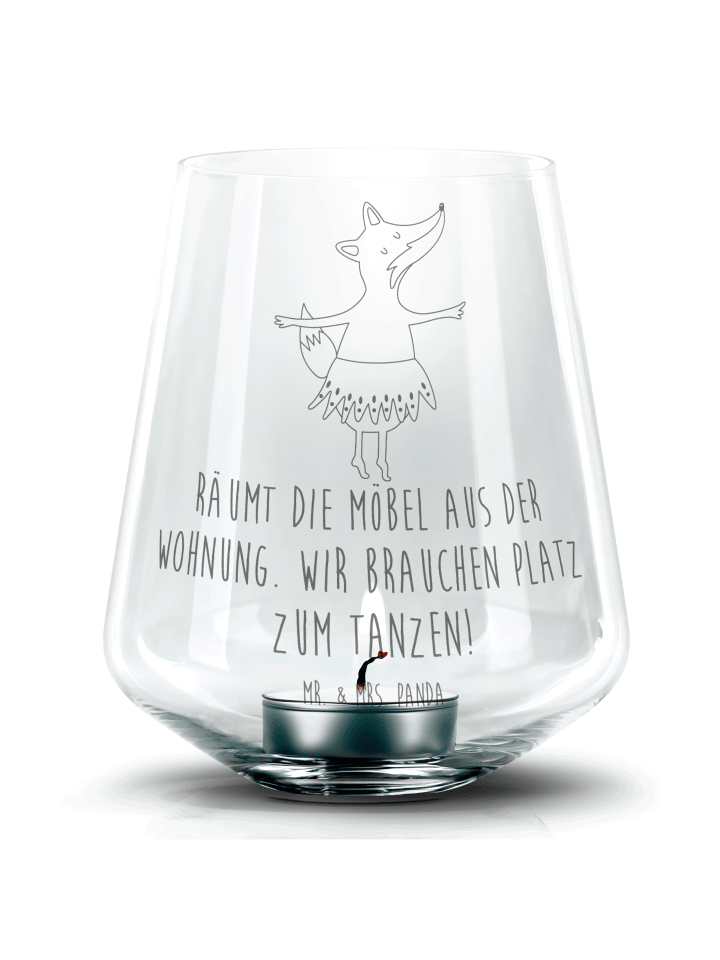 Deko Glas Fuchs Ballerina mit Spruch in Transparent