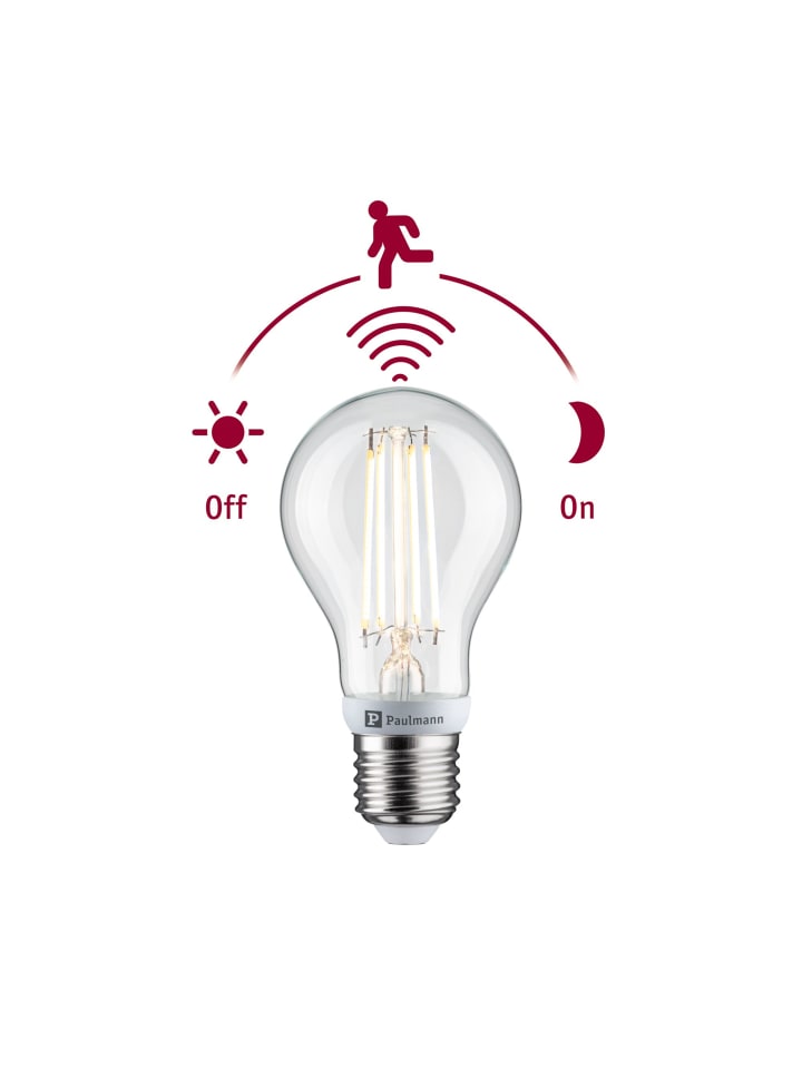 Filament 230V LED Birne inkl. Dämmerungsgesteuerter Bewegungsmelder (HF) 806lm