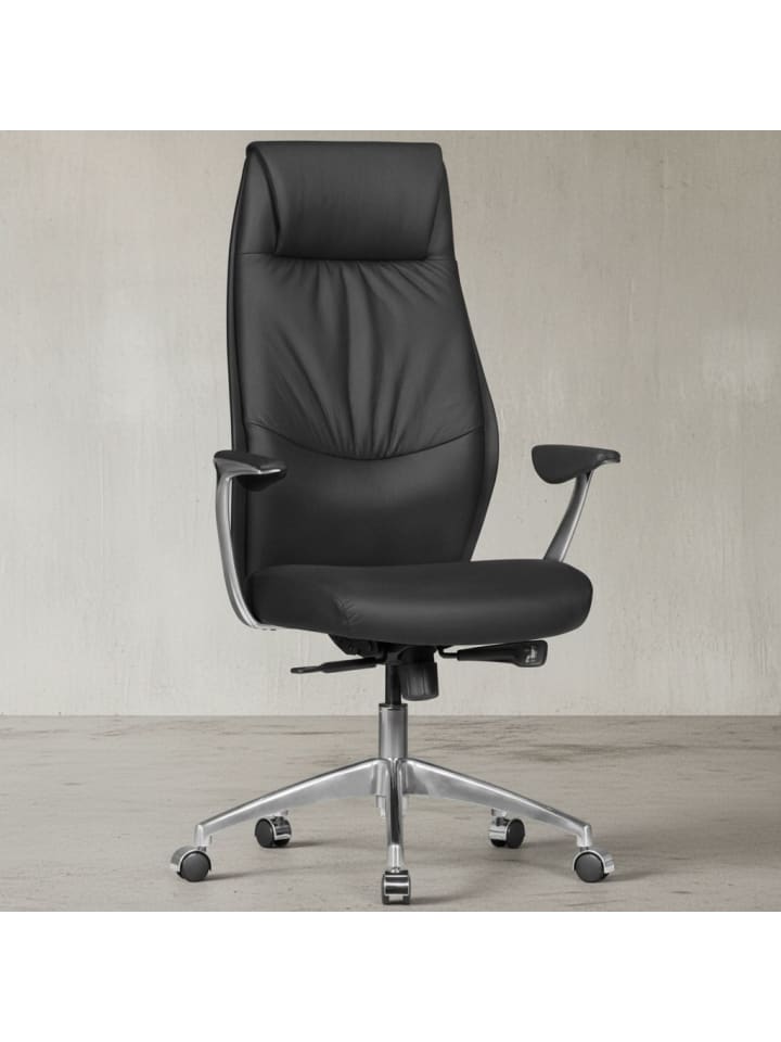 Chefsessel Echtleder | 3-Stufen Synchronmechanik, 120kg, 8h Nutzung in Schwarz