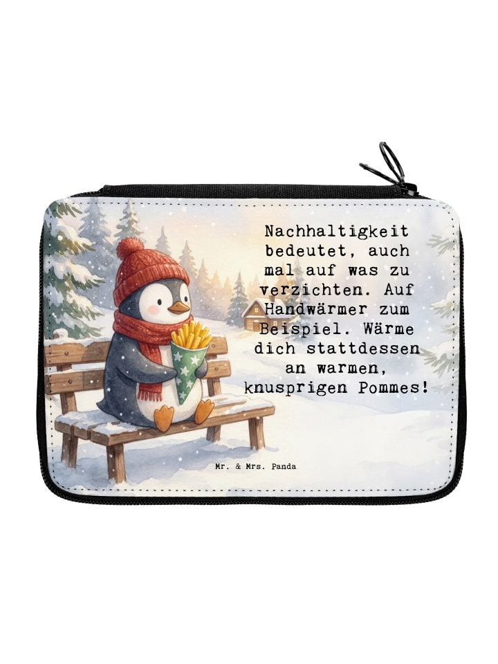 Federmappe Pinguin Winter Pommes Design mit Spruch in Weiß