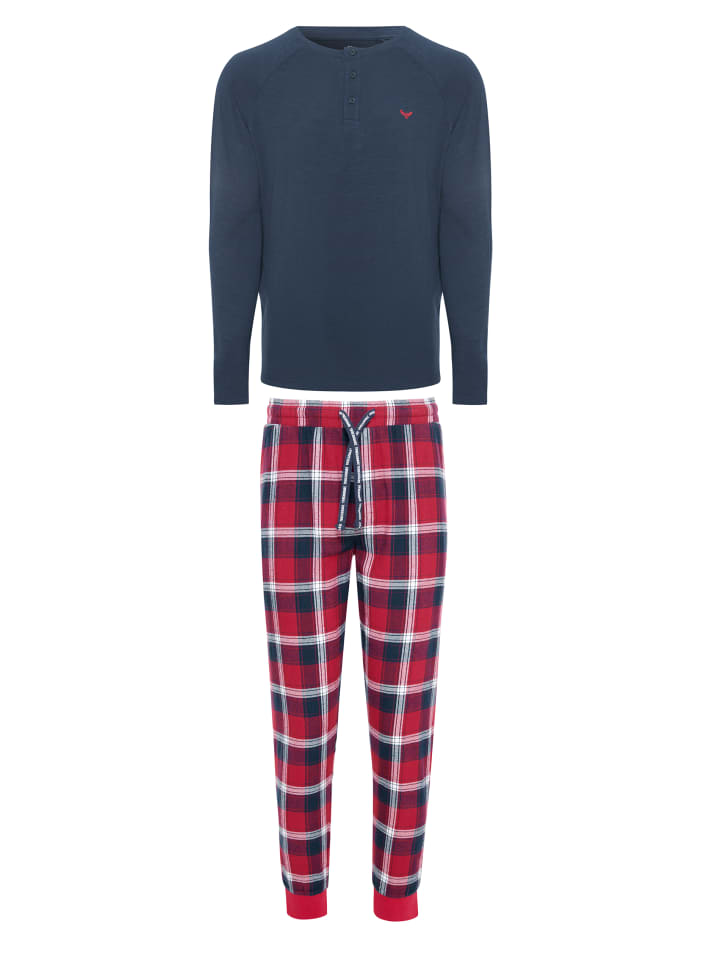 Schlafanzug Pringle PJ Set in Navy Slub & Red Check