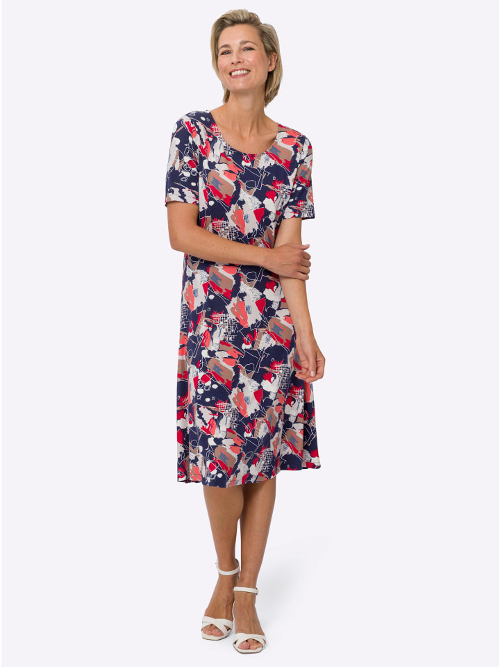 Jersey-Kleid in marine-koralle-bedruckt