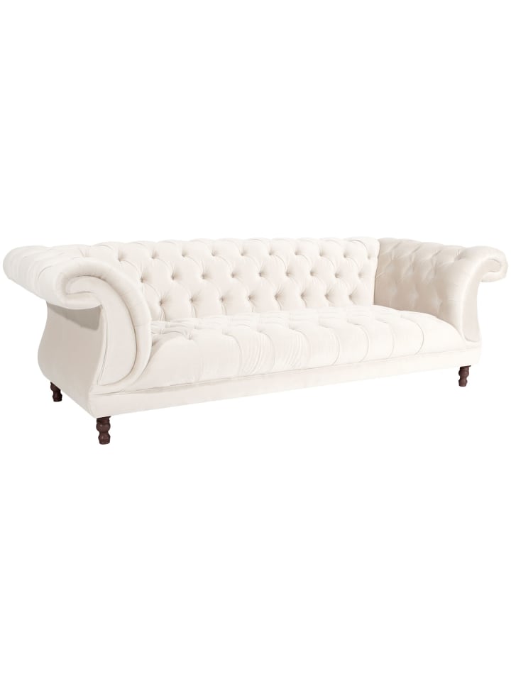 CHESTERFIELD Sofa 3-Sitzer Kaylin Samtvelours creme