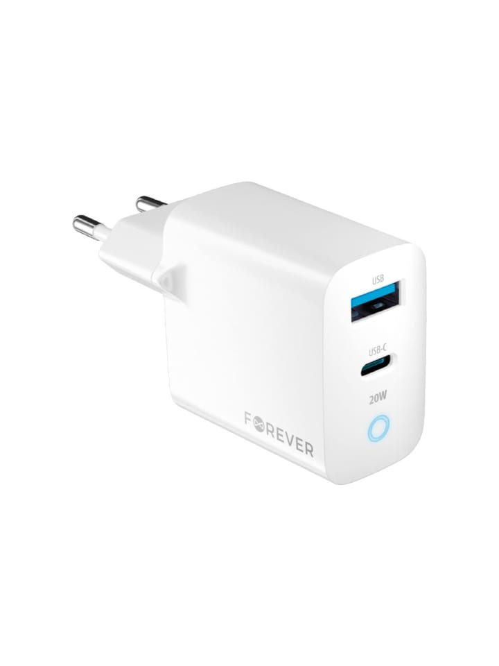 Forever TC-06-20AC PD QC Ladegerät 1x USB-C 1x USB 20W weiß