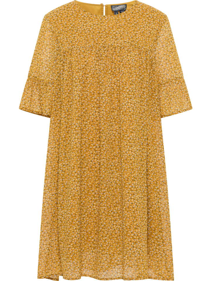 Damen Kleid in Dunkelgelb Mehrfarbig