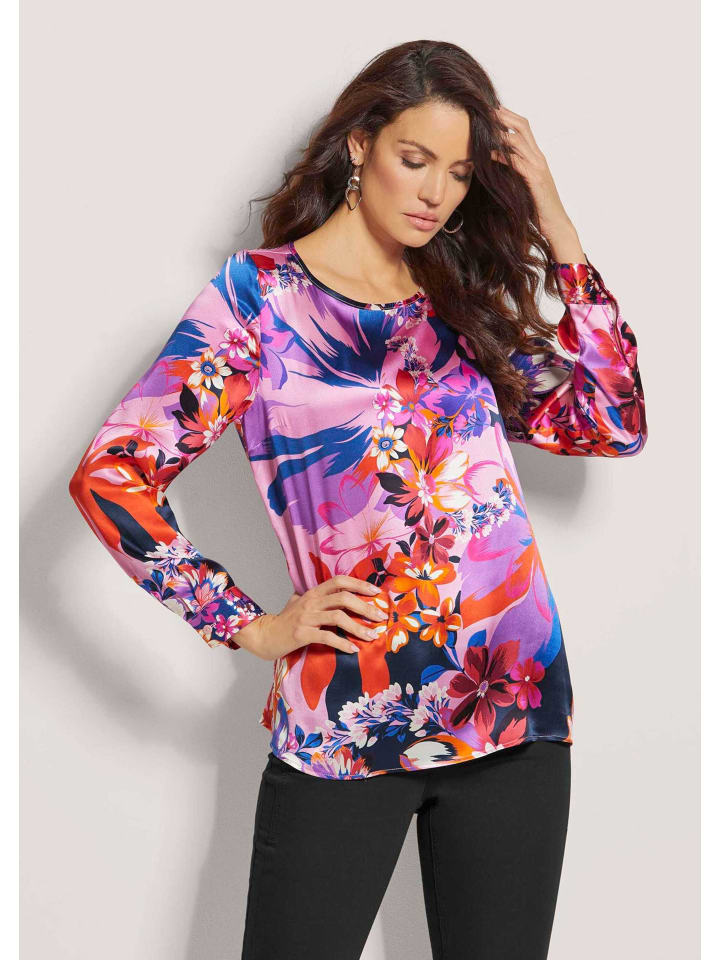 Elegante Seidenbluse mit floralem Print in pink / multicolor