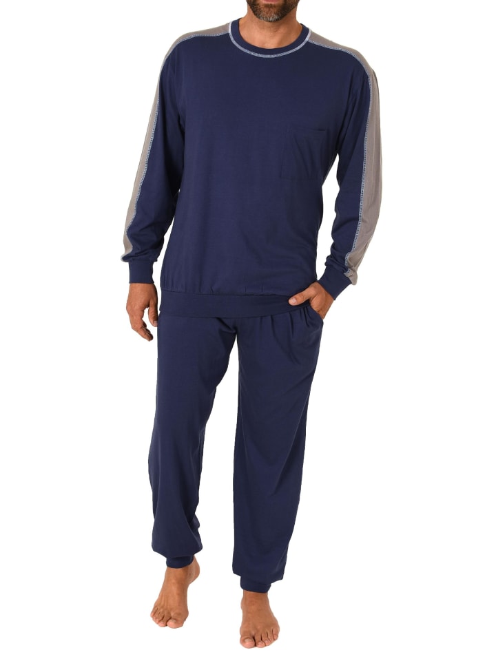 langarm Pyjama Schlafanzug Bündchen - 68207 in marine
