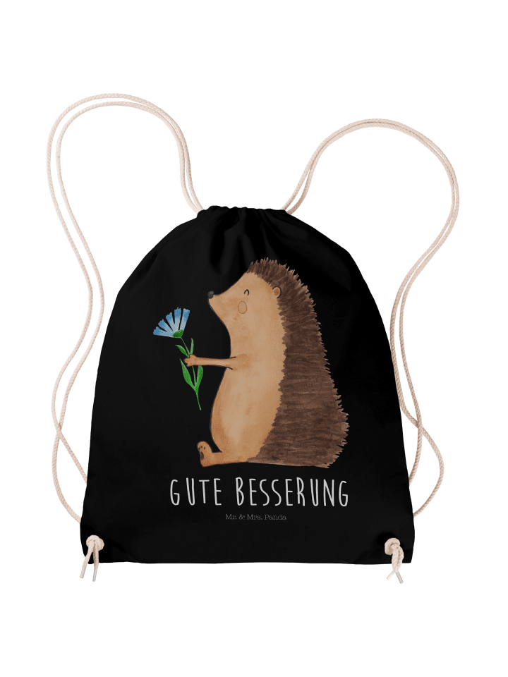 Stoffbeutel Igel Blumen mit Spruch in Schwarz