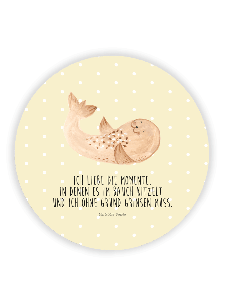 Magnet Robbe Liegen mit Spruch in Gelb Pastell
