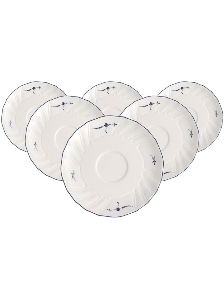 6er Set Kaffeeuntertassen Vieux Luxembourg in Weiß-Blau ø 14 cm