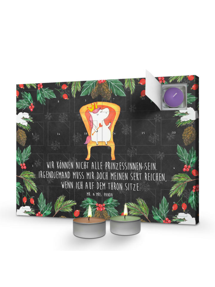 Adventskalender Einhorn Prinzessin mit Spruch in Kreidetafel