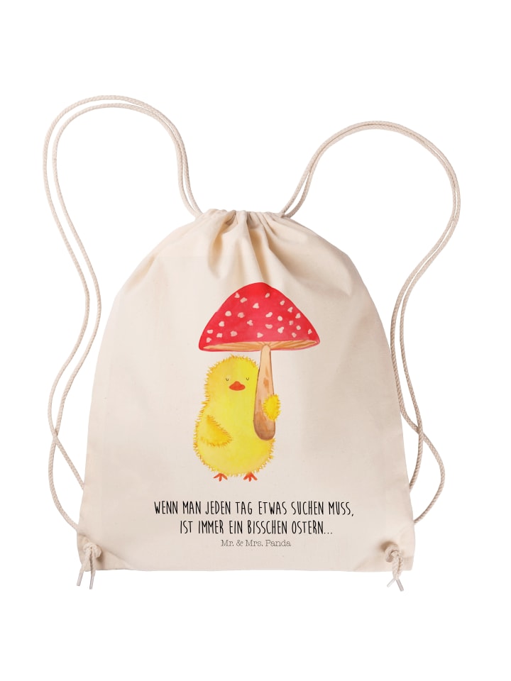 Gymtasche Küken Fliegenpilz mit Spruch in Creme