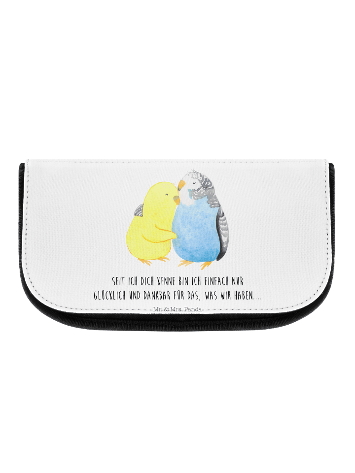 Kulturtasche Wellensittich Liebe mit Spruch in Weiß