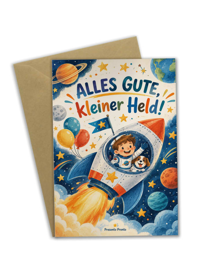 Geburtstagskarte Rakete verspielt Design mit Sp... in Weiß