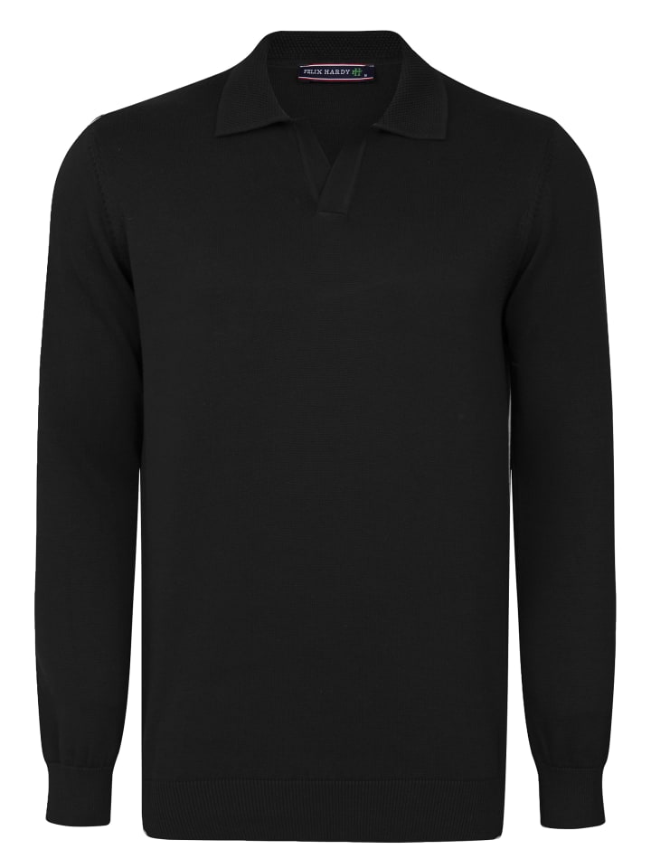 Polo Kragen Langarm Pullover in Schwarz
