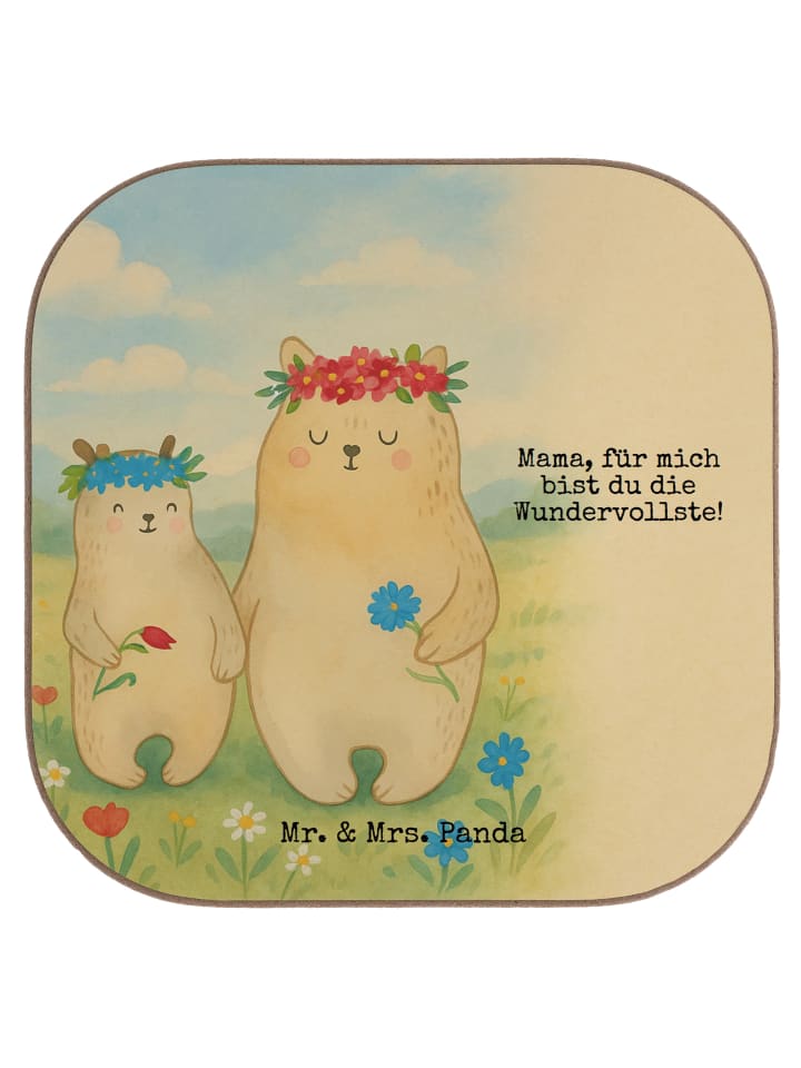 Bierdeckel Bären mit Blumenkranz Design mit Spruch in Weiß