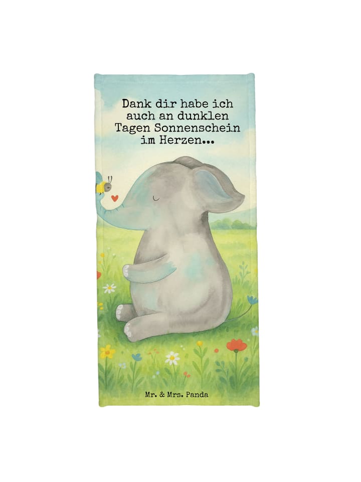 Saunatuch Elefant Biene Design mit Spruch in Gelb Pastell