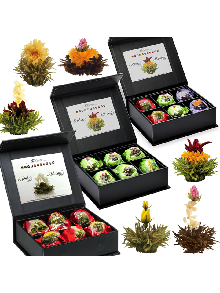 3x 6er Magnet-Präsentbox ErblühTee Grüner Tee + Weißer Tee + Grün/Weiß/Schwarz