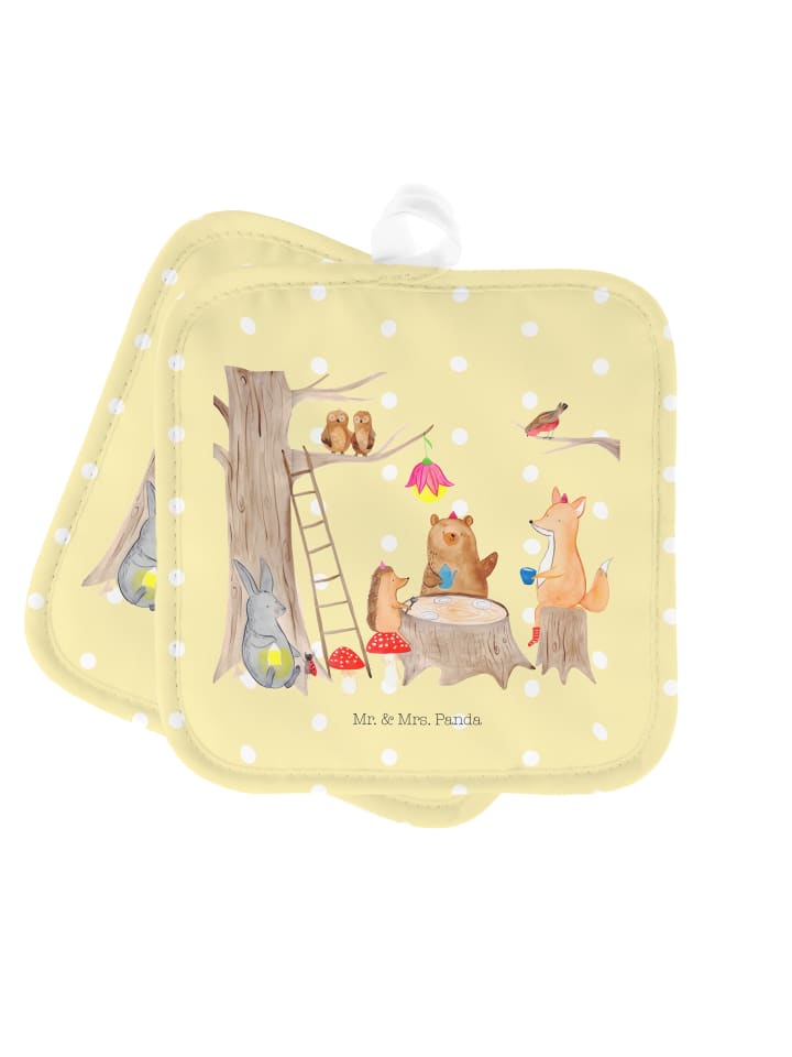 2er Set Topflappen Waldtiere Picknick ohne Spruch in Gelb Pastell