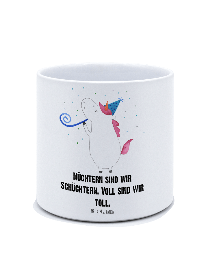Blumentopf Einhorn Party mit Spruch in Weiß