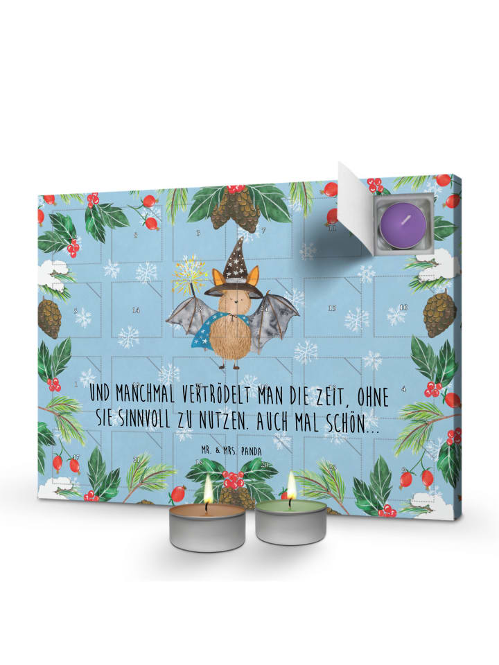Adventskalender Fledermaus Zauberer mit Spruch in Eisblau