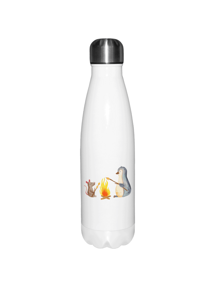 Trinkflasche Pinguin Lagerfeuer ohne Spruch in Weiß