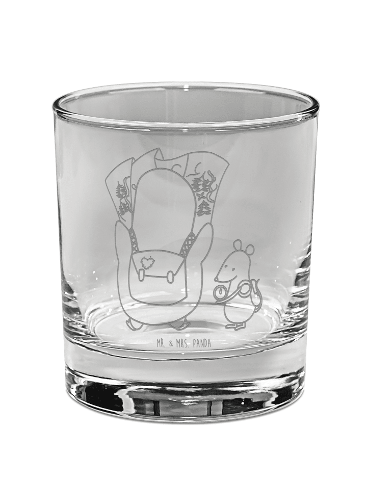 Whisky Glas Pinguin & Maus Wanderer ohne Spruch in Transparent