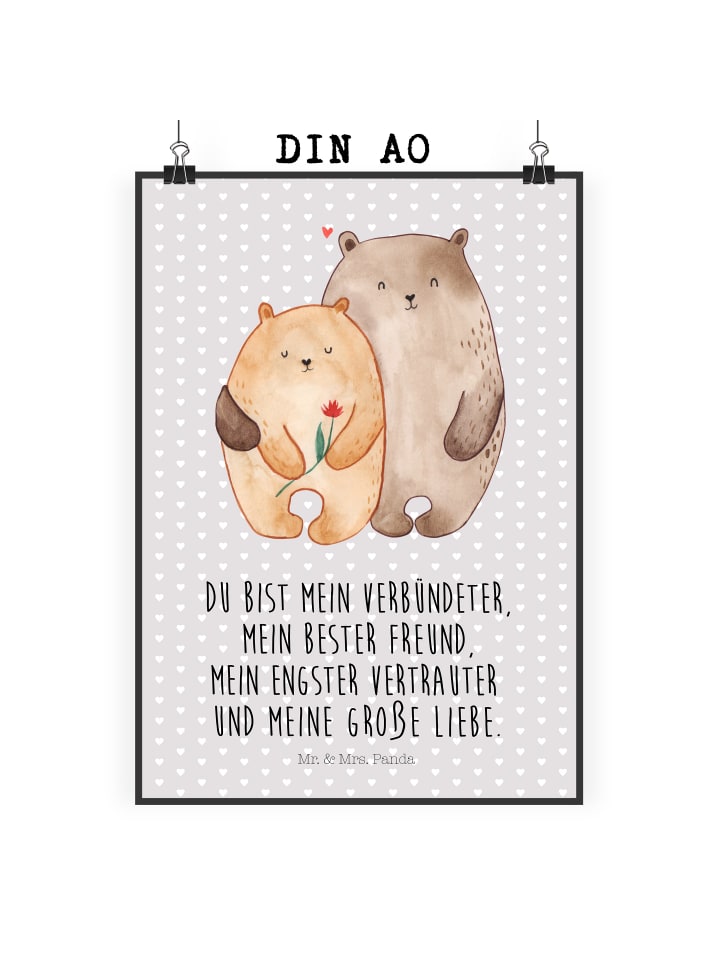 Poster Bären Liebe mit Spruch in Grau Pastell