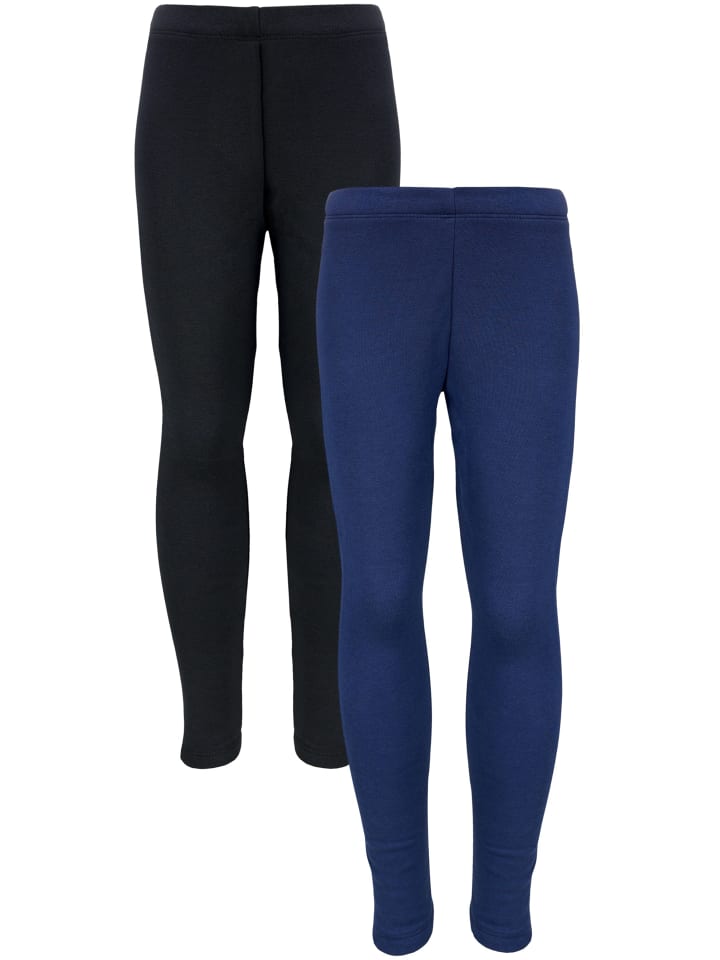 Mädchen Winter Leggings 2er PACK Gefüttert in schwarz/blau