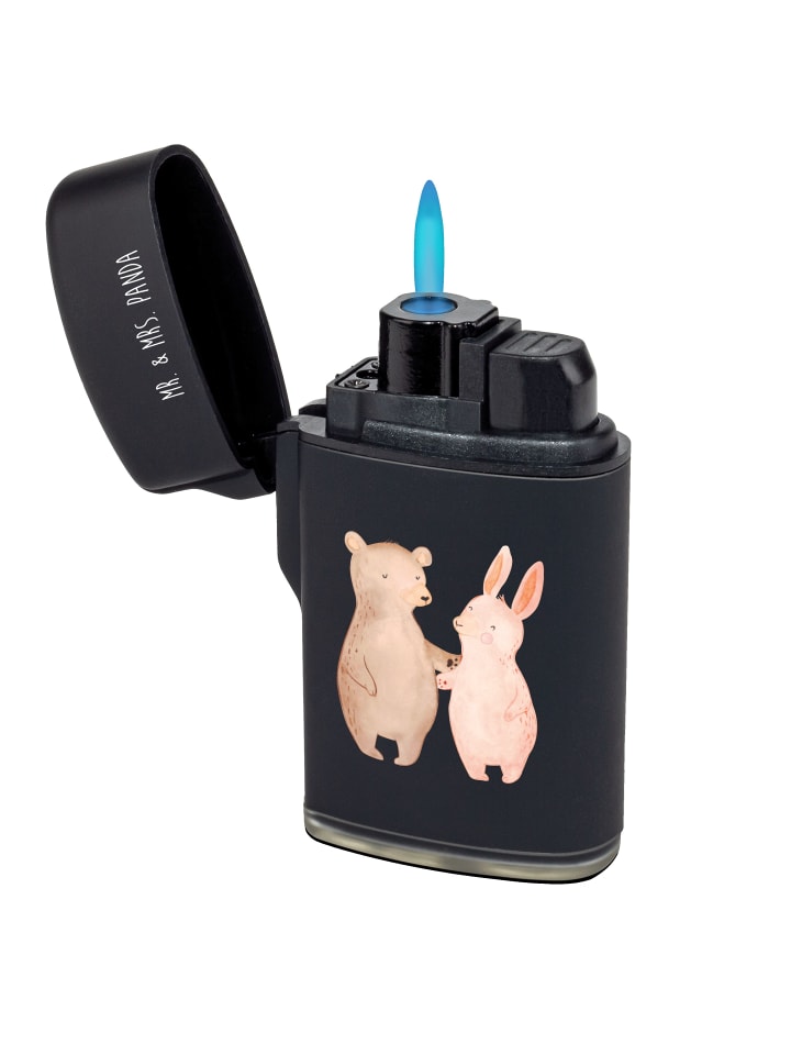 Feuerzeug Bär und Hase Umarmen ohne Spruch in Schwarz