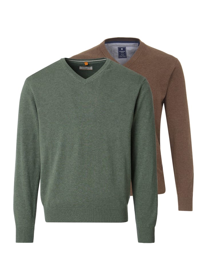 Pullover Basic in Dunkelgrün / braun