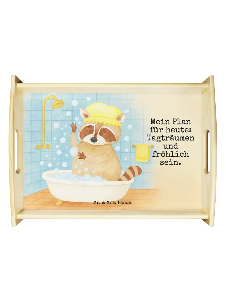 Serviertablett Waschbär Design mit Spruch in Weiß