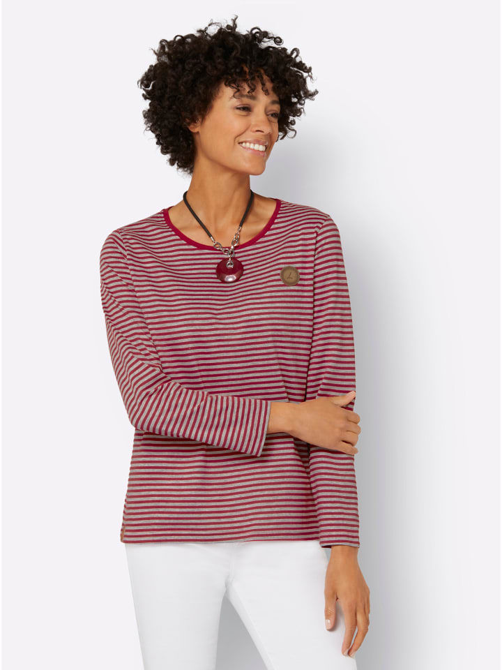 Shirt in kirsche-hellgrau-gestreift