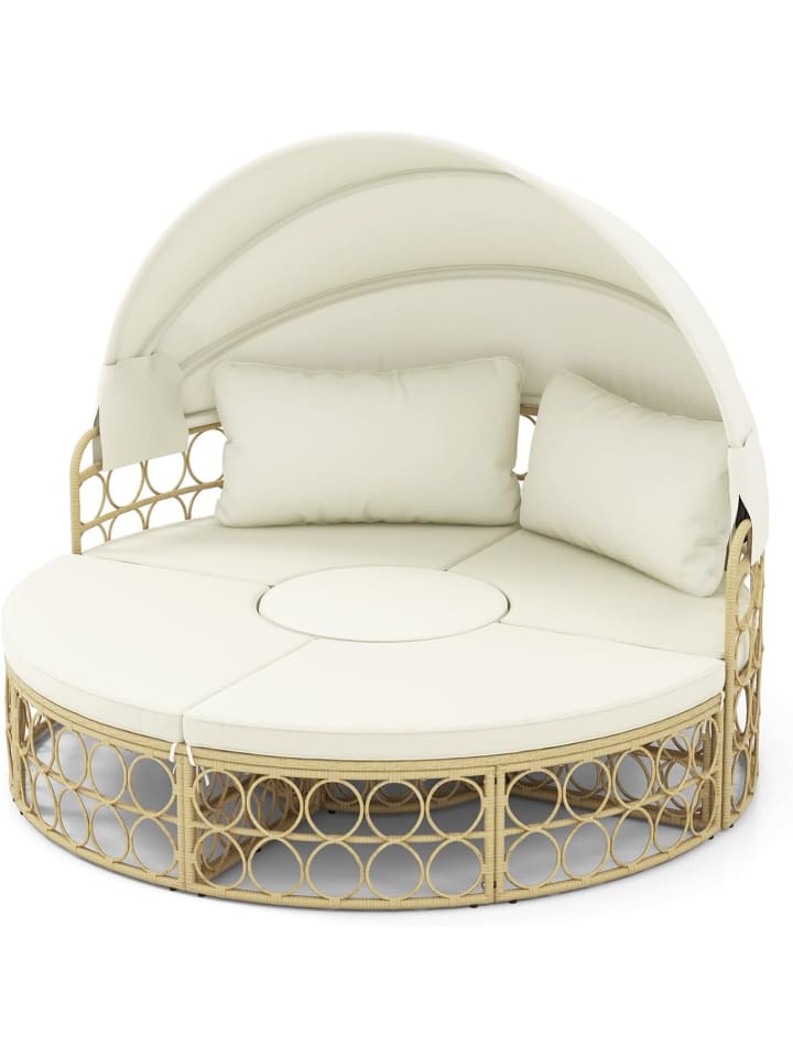 Rattan Sonneninsel mit Beistelltisch in Beige