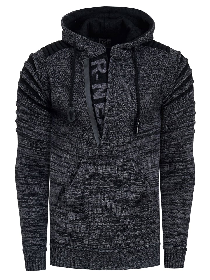 1/2 Zip Grobstrick Future Kapuzen-Pullover in Anthrazit