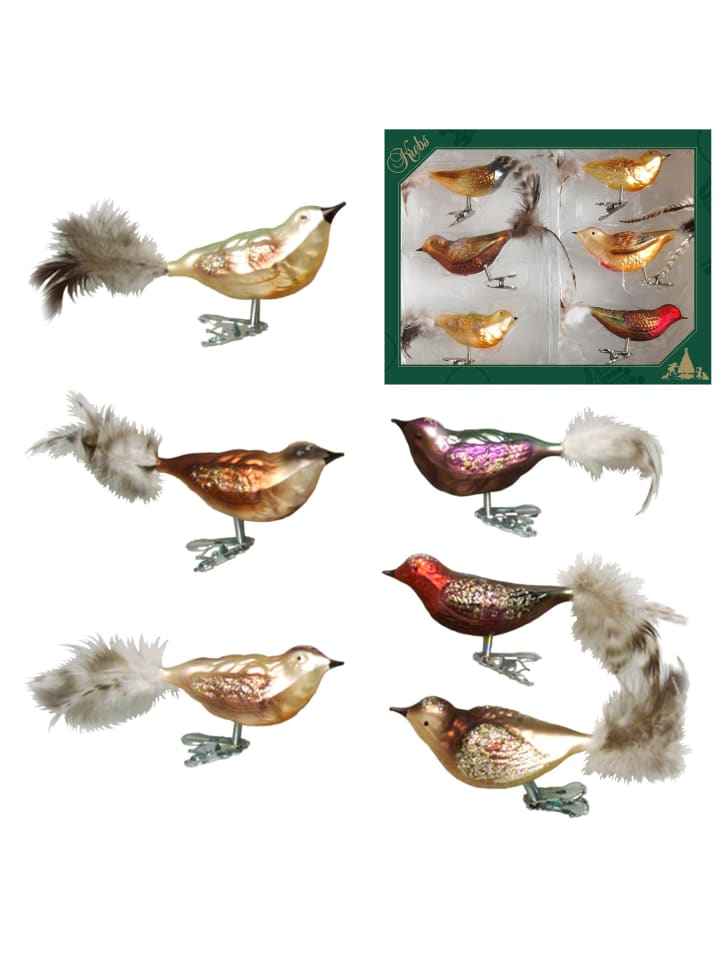 6er-Set: Baumschmuck-Vögel in Bunt