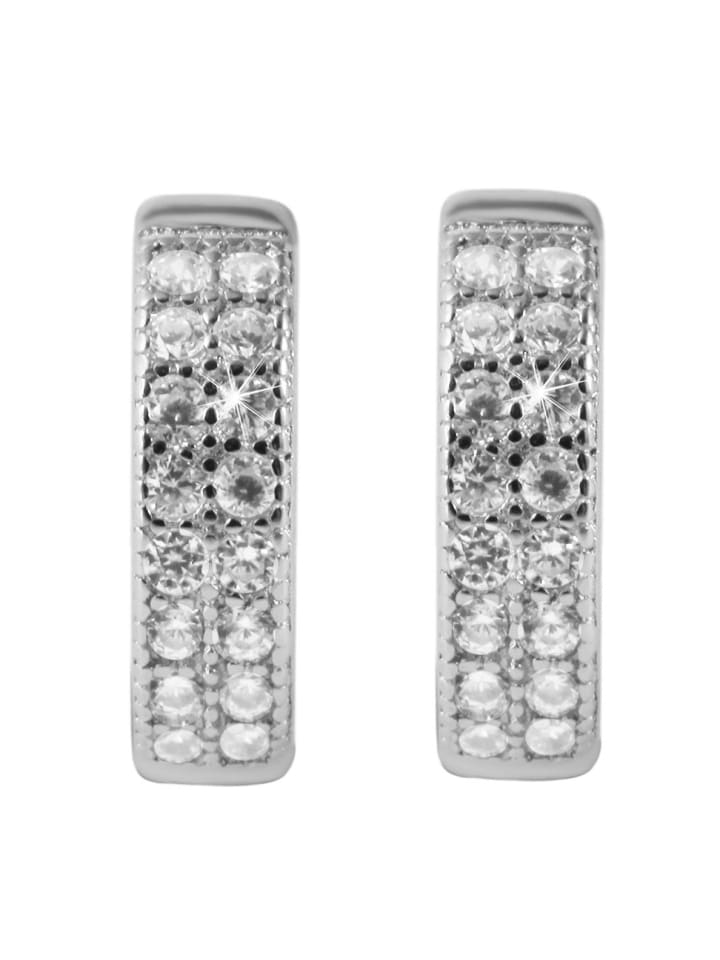 Damen Ohrringe – Klappcreole aus 925 Silber mit Zirkonia in silber