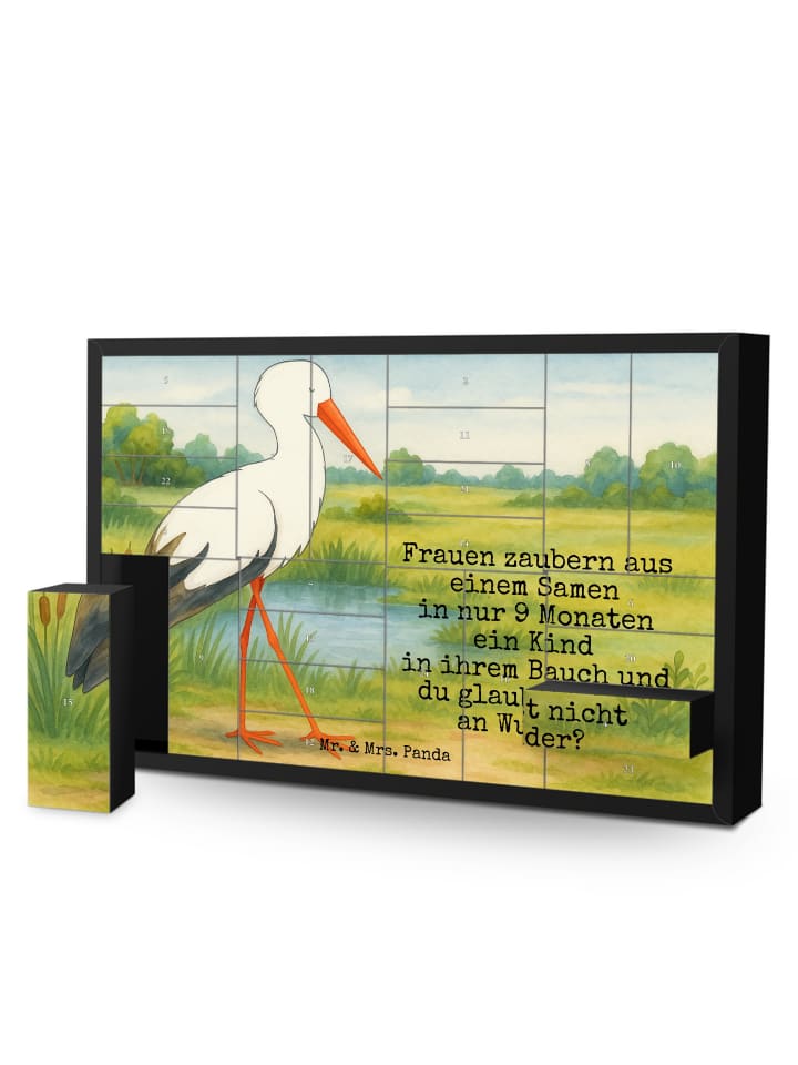 Weihnachtskalender Storch Design mit Spruch in Weiß
