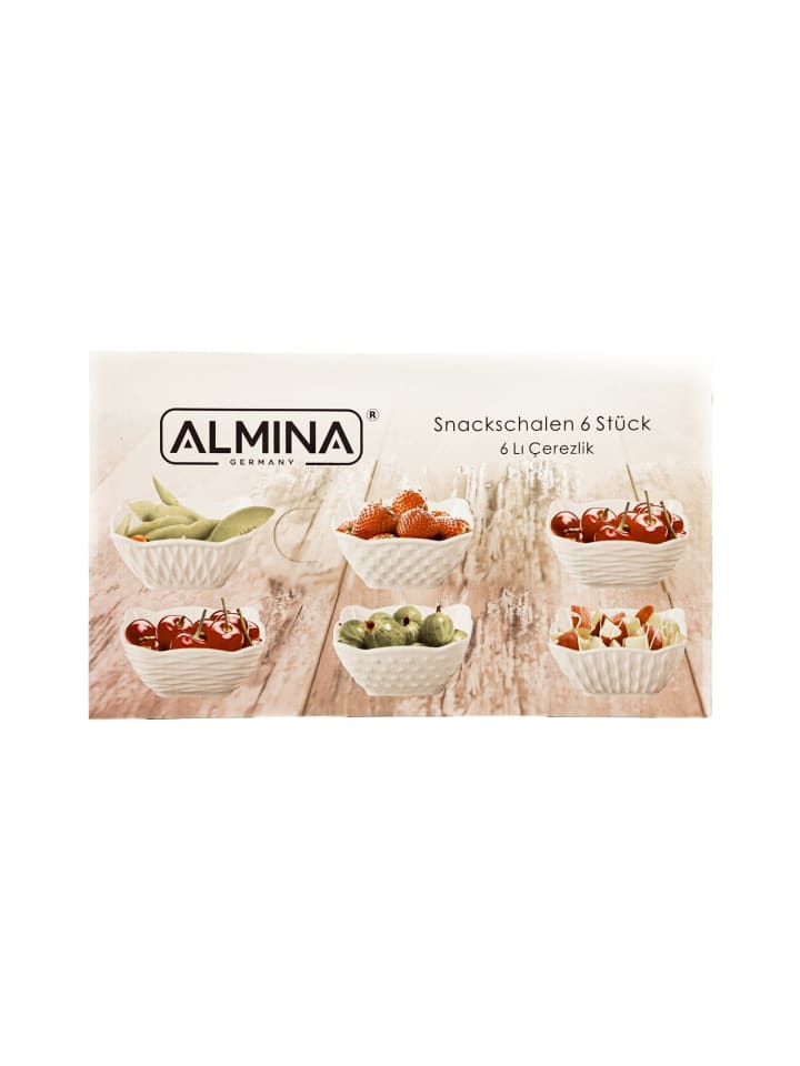 Almina Almina 6er Snackschalen-Set aus Porzellan Servierschale mit Muster in Weiß günstig kaufen