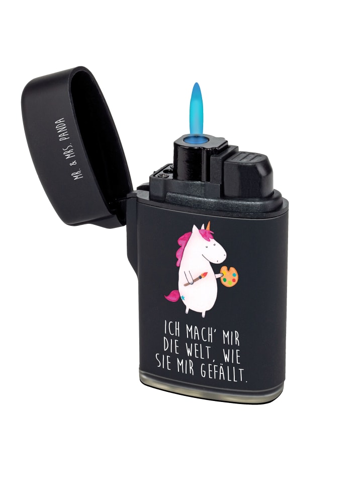 Feuerzeug Einhorn Künstler mit Spruch in Schwarz