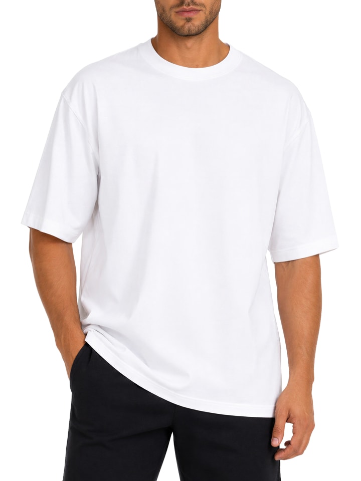 Herren Regular Fit T-Shirt Shoulder Drop in White