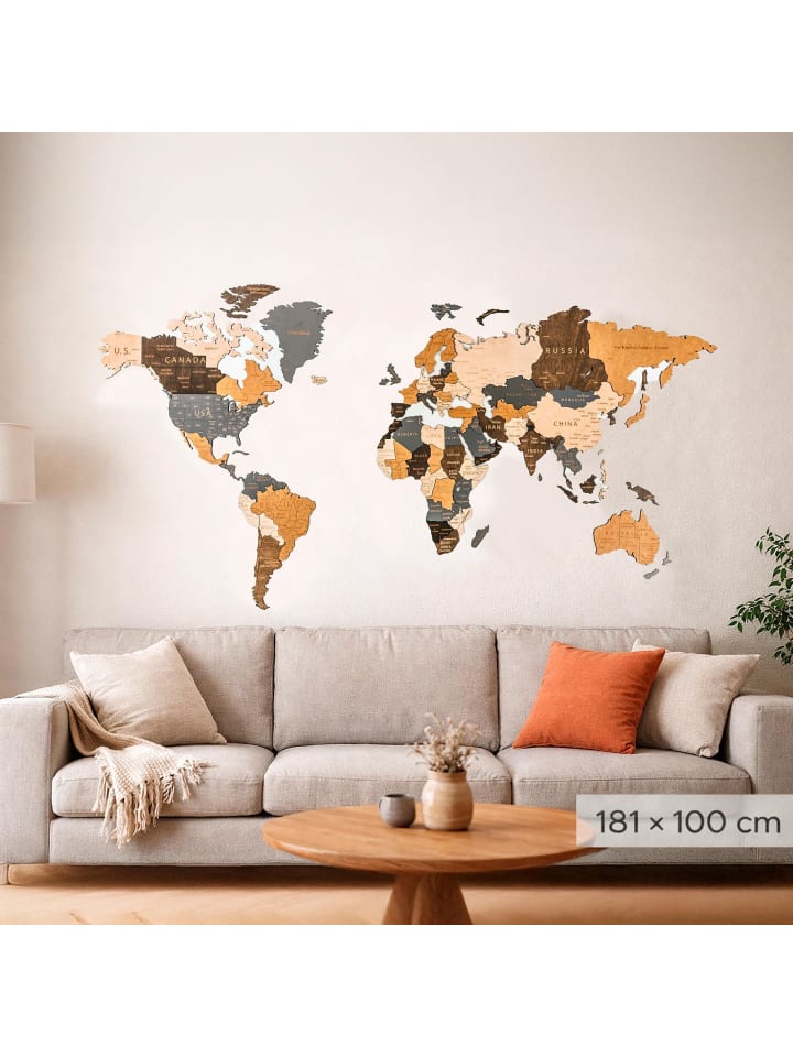 Weltkarte in Mehrfarbig 100 x 181 cm