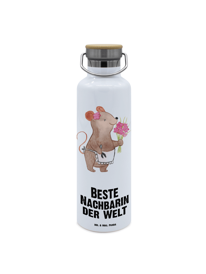Trinkflasche Maus Beste Nachbarin der Welt mit ... in Weiß