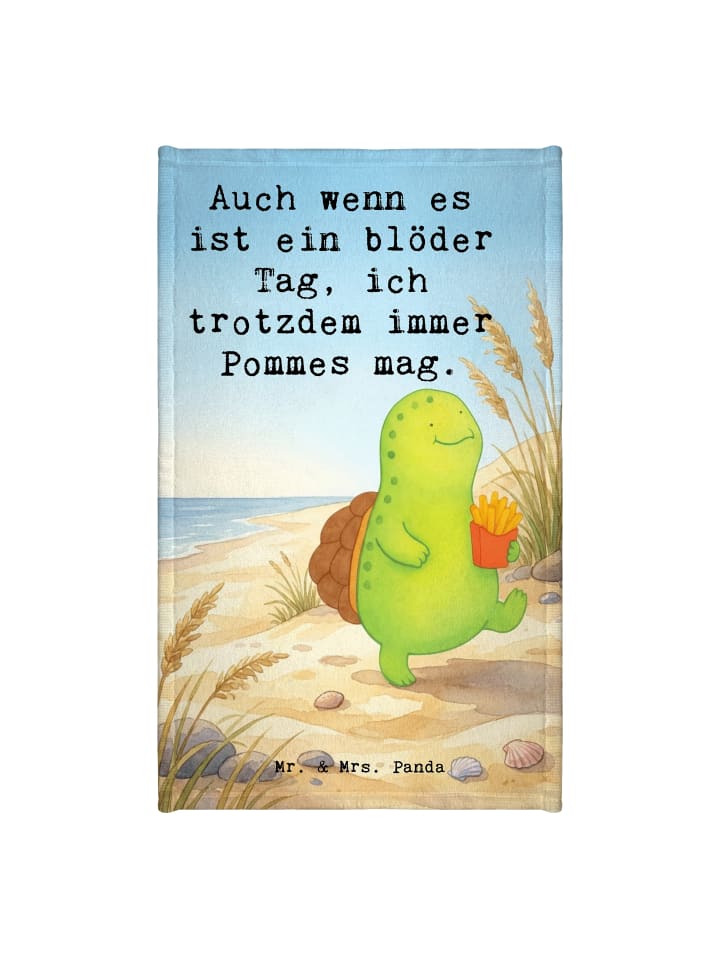 Handtuch Schildkröte Pommes Design mit Spruch in Weiß